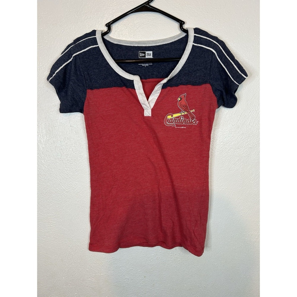 New Era St Louis Cardinals Shirt Womens Small MLB Tri-Blend Henley Raglan Red